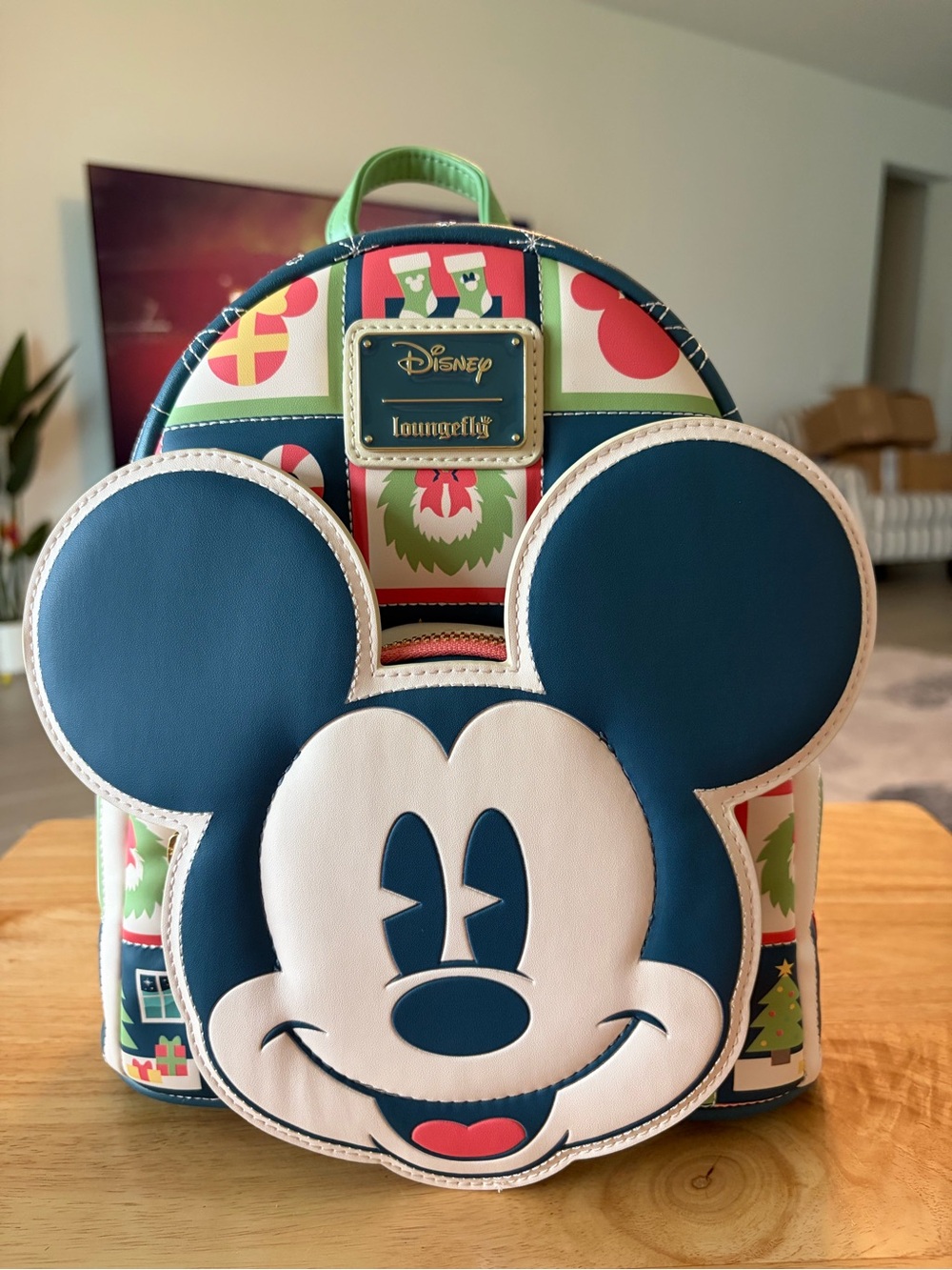 Loungefly Kids Navy, White & Green Mickey Mouse Holiday Mini Backpack